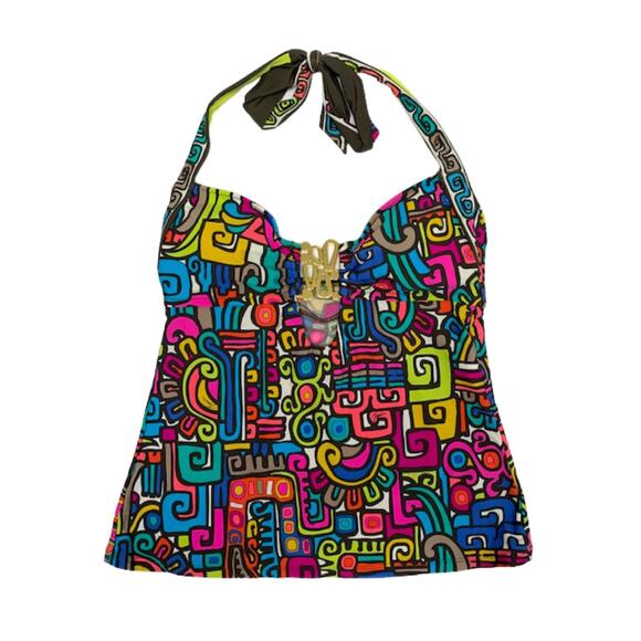 TRINA TURK Colorful Geometric Neck Tie Tankini | 6 - Picture 1 of 7